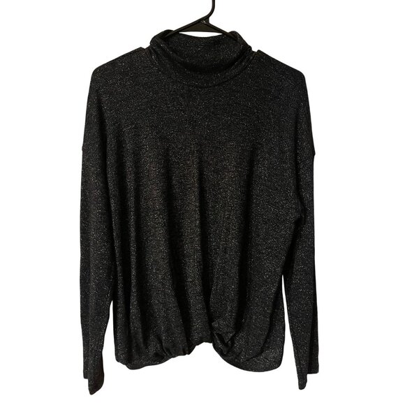 Jennifer Lopez Black Metallic Lightweight Knit Long Sleeve Turtleneck Top XLarge - Picture 1 of 9